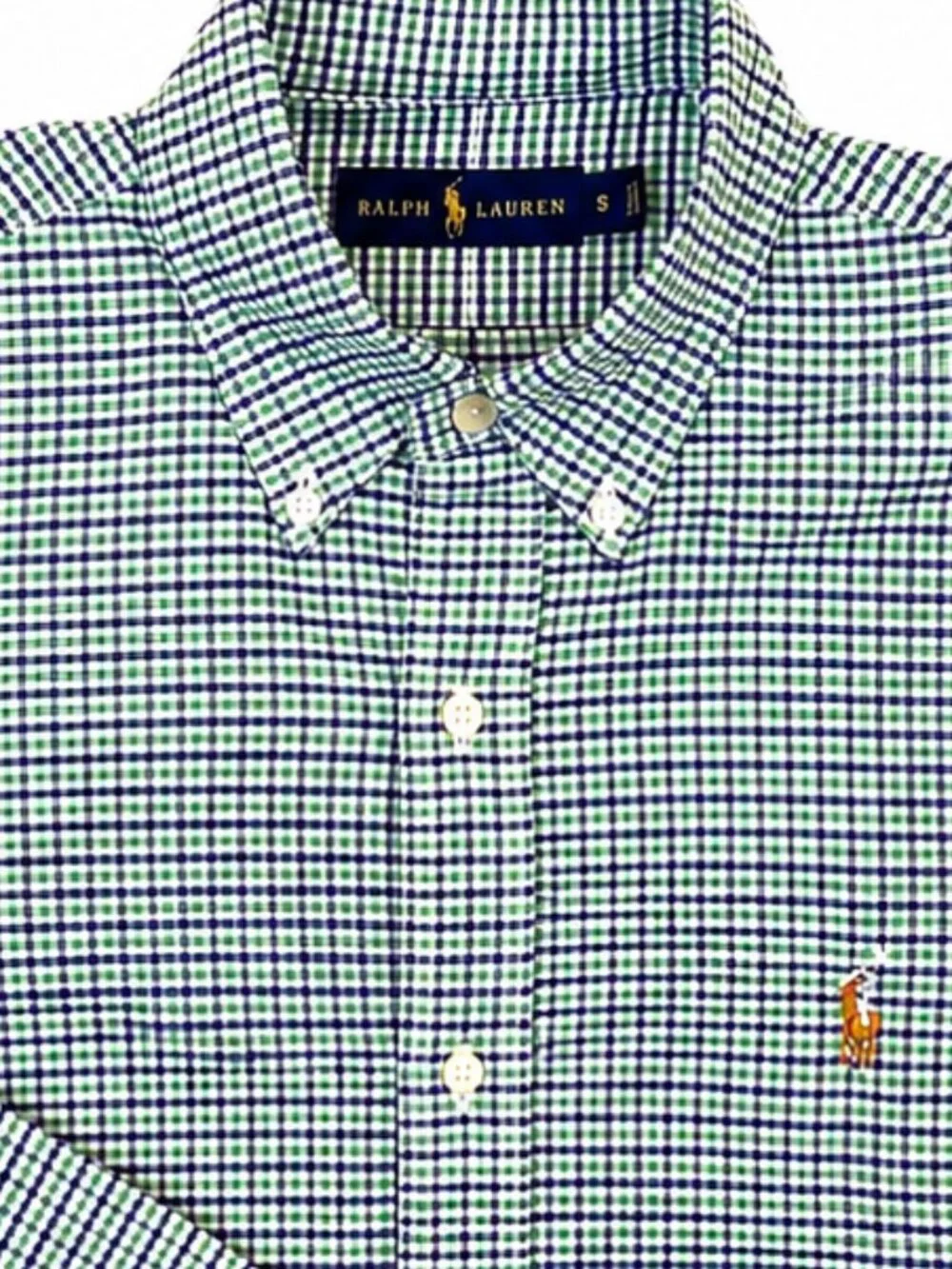 Polo Ralph Lauren Plaid Button Down Shirt Green Navy Cotton Small